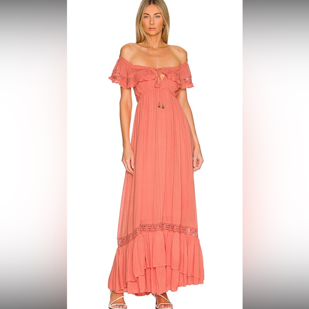 Elegant Coral Pink Free People Moonlight Ocean Maxi Dress Small Womens